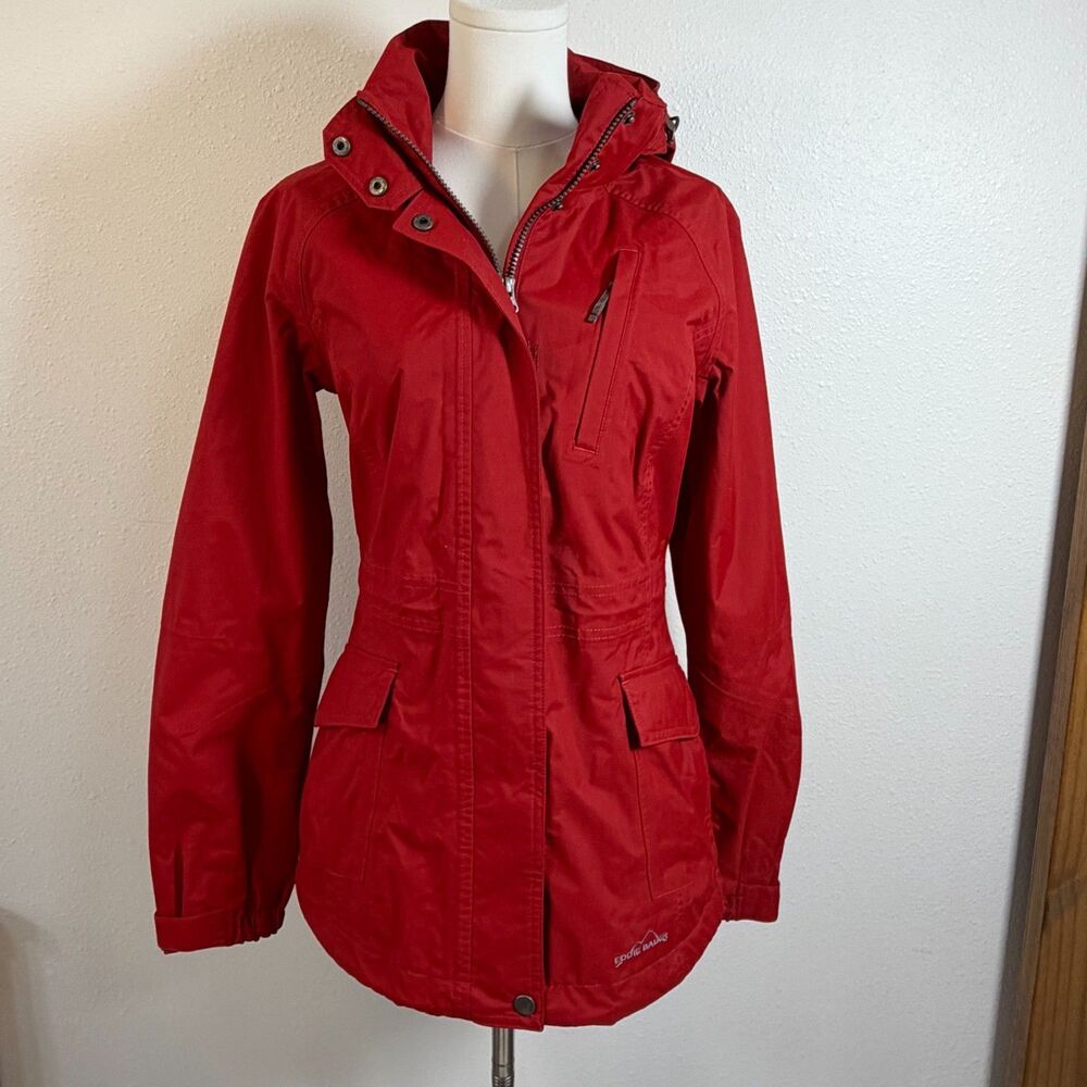 Eddie Bauer WeatherEdge Jacket Womens XS Red Hooded Waterproof Rain Coat